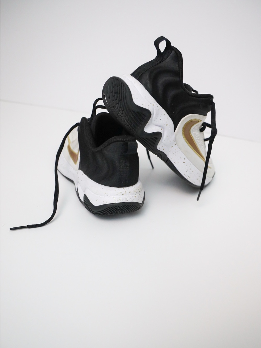 Nike Giannis Kids Black White Sneakers with Gold Swoosh